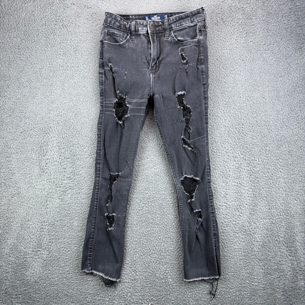 Hollister High-Rise Super‎ Skinny Distressed Jeans Black W26 L32 Raw Hem 3L